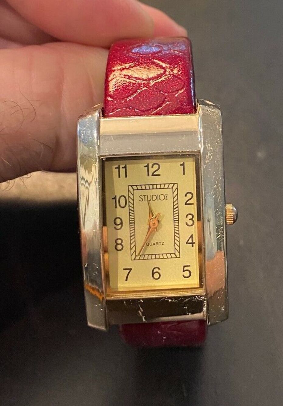 Women's Studio Time Gold Tone Watch, Red Bangle Bracelet Band